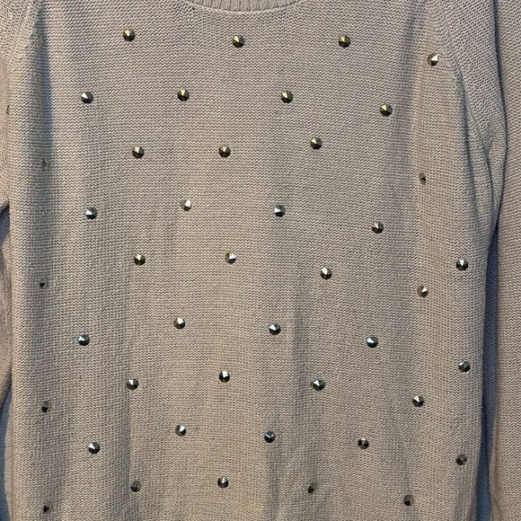 Rock & Republic Womens Sweater Beige XL Long Sleeve Silver Studs Metal Rock City - Picture 2 of 7
